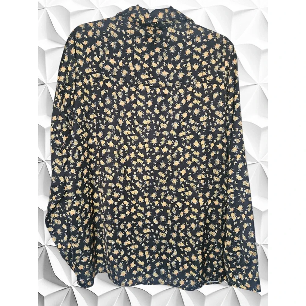 Ascot and Hart Black Floral Western Snap Button Down Shirt XXL Long Sleeve